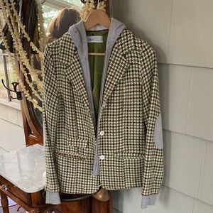 Paul Frank Green and White Houndstooth Blazer with Hoodie Jacket